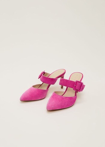 Phase Eight Suede Buckle Backless Heels Pink Australia | WI0687421